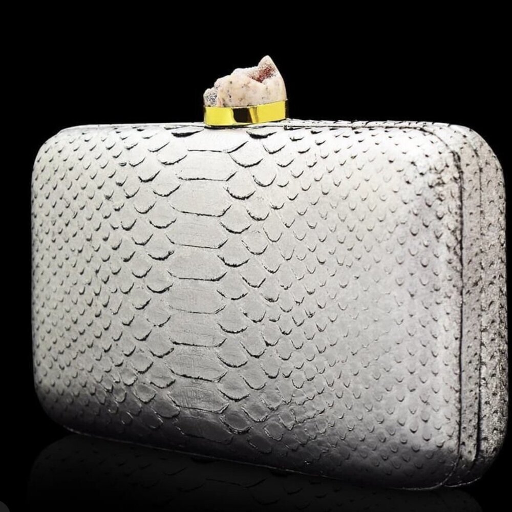 Silver exotic skin ahikoza clutch